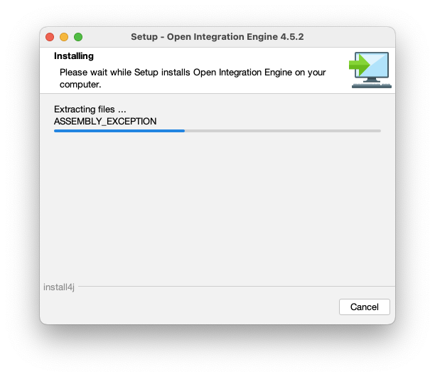 Installation screen showing progress extracting files and a cancel button