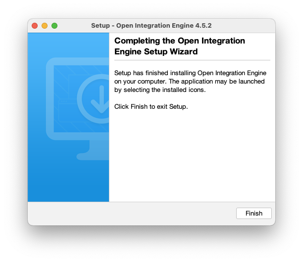 Completion screen prompting user to click Finish to exit Setup