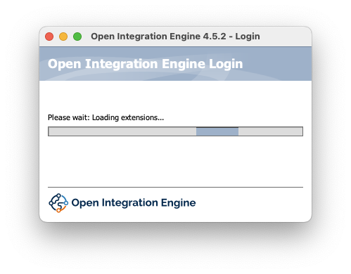 An indeterminate progress bar with the caption, Please wait: Loading Extensions